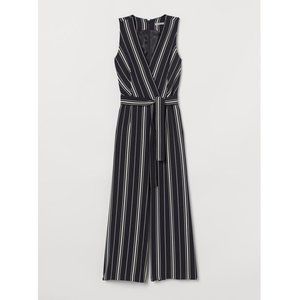 H&M Tie-belt Jumpsuit Black/white striped